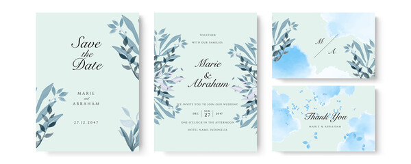 Wedding Invitation cards Navy blue Watercolor style collection design, Watercolor Texture Background, brochure, invitation template. Business identity style. Invite Vector.