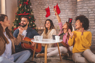 Friends celebrating Christmas together