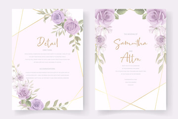 Wedding invitation template with beautiful flowers and leaves
