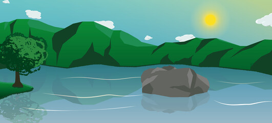 Tree and Stone in sunday - Landscape Illustration © Dominik