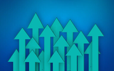 Arrows Going Up In Blue Sky background. 3D Group of blue arrow Up ward. Business growth concept 