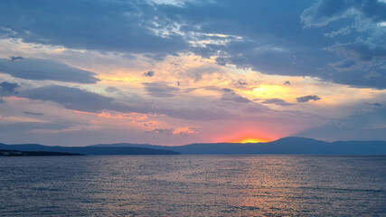Beautiful colorful sunset on the sea in summer