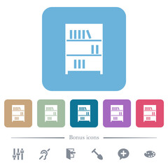 Bookshelf with books solid flat icons on color rounded square backgrounds