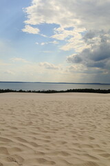 Obraz premium rainy clouds over sand dunes in park
