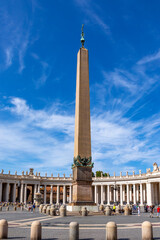 Fototapeta na wymiar Ancient Egyptian obelisk in St. Peter's Square (Obelisco Piazza San Pietro) in Vatican city in Rome