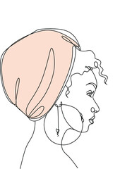 Line Art Woman Face Drawing. Black Woman Vector. Afro American Female Logo. Contouring Line. Minimalist Face. Beauty salon