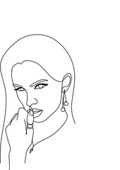 Woman face in single line art style. Continuous one line portrait. Continuous line art Woman face. Elegant minimalistic portrait for prints, tattoos, posters, textiles, postcards. Vector illustration
