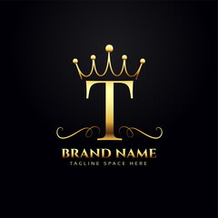 letter T logo concept with golden crown