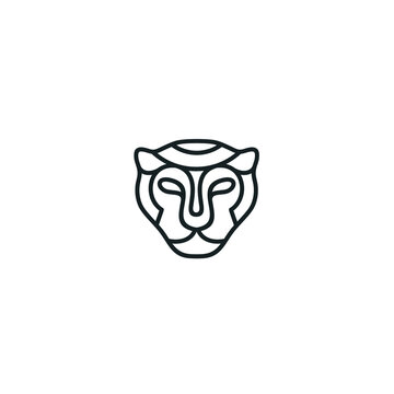 Jaguar Leopard Cat Panther Tiger Face Head with mono line face logo design inspiration