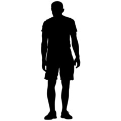 Silhouette people in different poses bent over on a white background