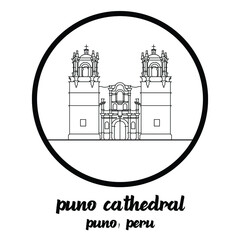 Circle icon line Puno Cathedral. Vector illustration