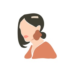 Hand drawn vector abstract stock flat graphic contemporary aesthetic fashion illustration with bohemian,beautiful modern female portrait in simple trendy minimal style isolated on white background.