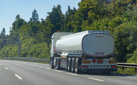 Slovenia - August 10, 2021: A picture of a truck in a highway in Slovenia.