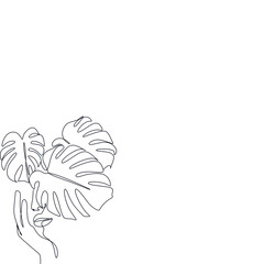 Woman line art beauty logo. Surreal Line art female floral girl. Abstract face with plants by  line drawing. Portrait minimalistic style. Nature symbol of cosmetics. Botanical logo. 
