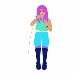 Young girl sing a song Flat vector illustration on white background