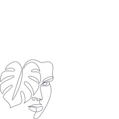 Woman line art beauty logo. Surreal Line art female floral girl. Abstract face with plants by  line drawing. Portrait minimalistic style. Nature symbol of cosmetics. Botanical logo. 
