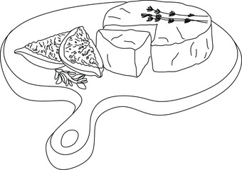 Plate of cheese engraving raster illustration. Scratch board style imitation. Hand drawn image.
