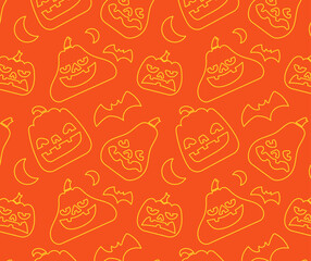 Pattern of Various Pumpkin Line art with face and halloween element.