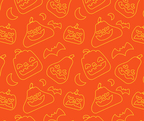 Pattern of Various Pumpkin Line art with face and halloween element.
