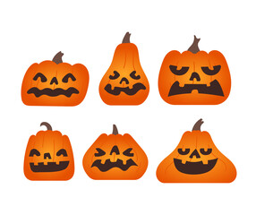 Set of Pumpkin with various shape and emotion on white background.