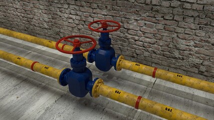 3D illustration - Gas pipeline pipes in an industrial room