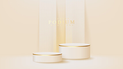 realistic white podium, cosmetic product or merchandise stand, luxury background for promotion, 3d vector illustration.