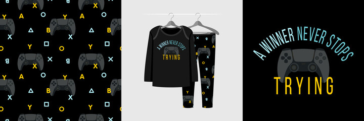 Vector illustration with game quote A winner never stops trying