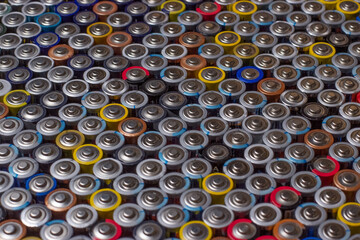 used in several rows arranged AAA batteries of different colors and manufacturers