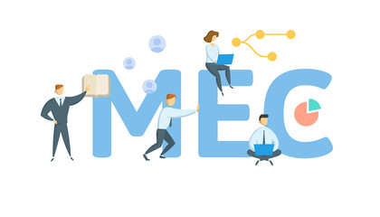 MEC, Modified Endowment Contract. Concept with keyword, people and icons. Flat vector illustration. Isolated on white.