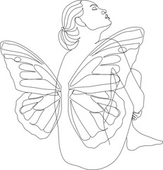 Abstract men face with butterfly by one line drawing. Buttrfly Line Art. Portrait minimalistic style. Botanical print. Nature symbol of cosmetics. Fashion print. Beaty salon art