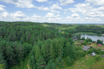 Fototapeta na wymiar Landscape with a hilly area and a lake (Slobodka, Belarus)