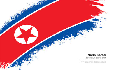 Abstract brush flag of North Korea country with curve style grunge brush painted flag on white background