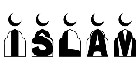 word is ISLAM. Vector decorative object window with the moon
