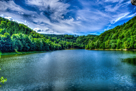 Lake Bystrzyckie - a dam lake located in the valley of the Bystrzyca gorge in the Dolnośląskie Voivodeship, Wałbrzych poviat, Walim commune