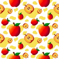 Colorful fruit on a square patterned background on a fabric background. original design pattern for backgroundCarpets, wallpapers, clothes, cloth wraps, batik, fabrics, sarongs, embroidered patterns