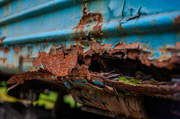 Old and rusty train at the train station detail texture