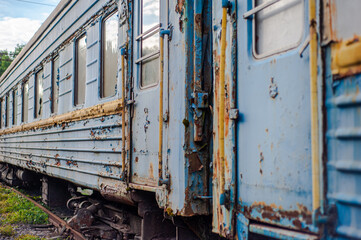 Old and rusty train at the train station detail texture