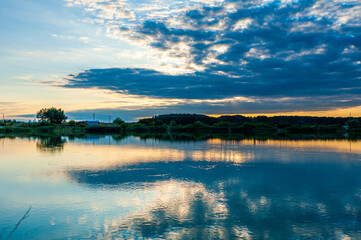 Beautiful calm lake with sunset