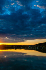 Beautiful calm lake with sunset