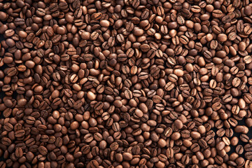 Grãos de café torrados vistos de cima