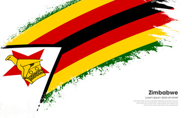 Abstract brush flag of Zimbabwe country with curve style grunge brush painted flag on white background