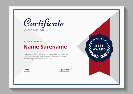 red and blue minimalist certificate design template