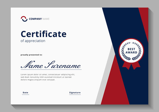 red and blue minimalist certificate design template