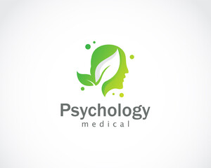 psychology logo creative design concept nature leave health mind spirit face head