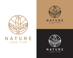 Nature logo creative line art sign symbol emblem brand tree circle