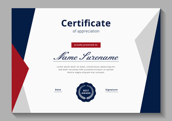 red and blue minimalist certificate design template