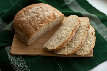 sliced bread on a wooden board