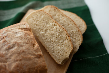 sliced bread on a wooden board