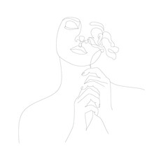 Flower face woman line drawing. Modern continuous line art. Women line art. Beauty salon logo. Coloring book. Botanical print. Nature symbol of cosmetics. Fashion logo.