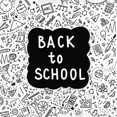 Back to school doodles around black cloud on transparent background